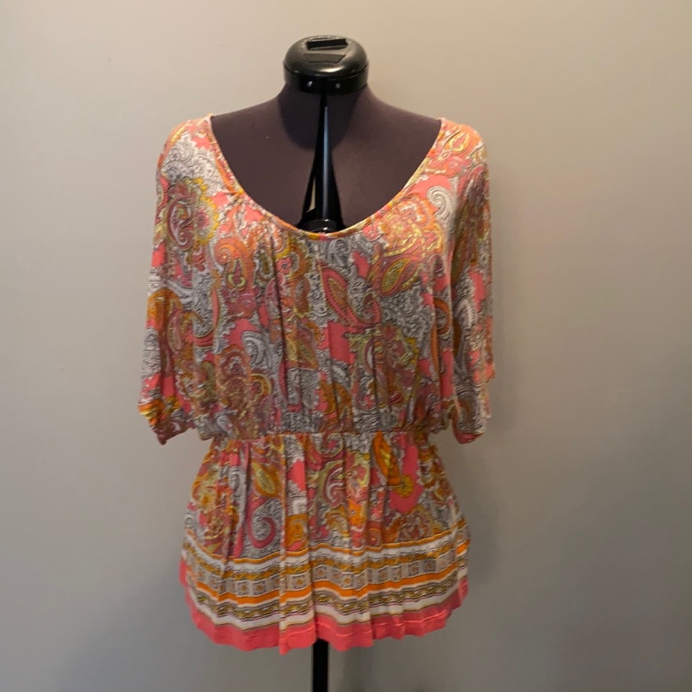 H&M Short Sleeve Paisley Peplum Blouse